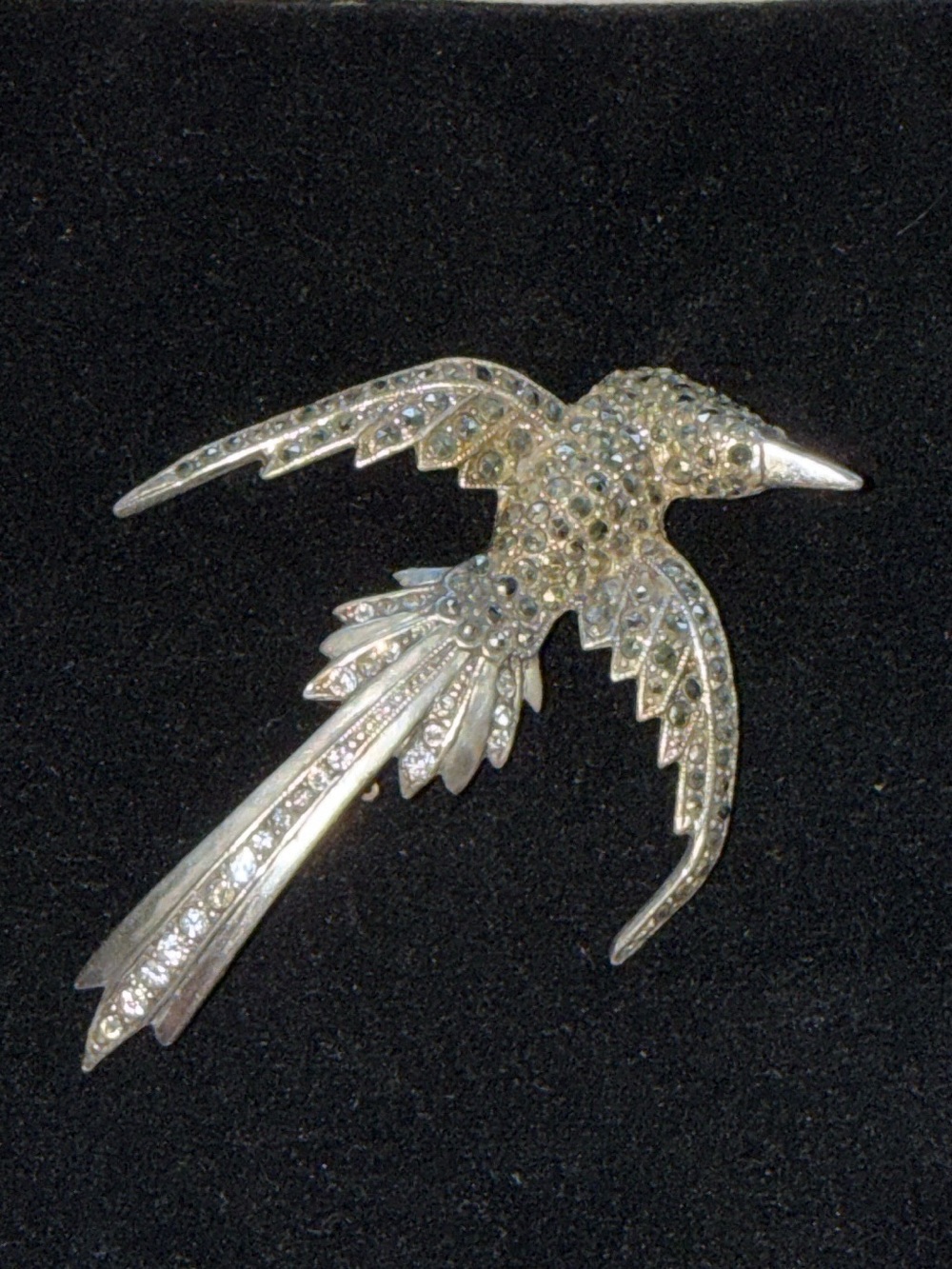 Vintage Sterling Silver Marcasite Brooch Mid Century Bird Sparrow Hummingbird